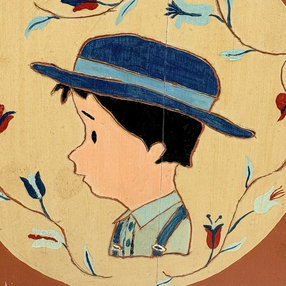 Vintage Folk Art‎ Wood Wall Plaques Dutch Amish Boy Girl Hand Painted Set of 2